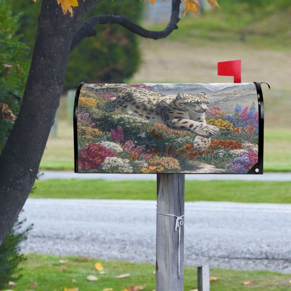 Snow Leopard Run Down From Hill Magnetic Mailbox Cover Rust Protection Yard Decor 20.7" x 18.03"