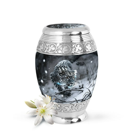 Snow Leopard Urn for Ashes Animal Memorial Keepsake - Personalized Cremation Urn in 10" & 3" Sizes, for 1-200 lb Person