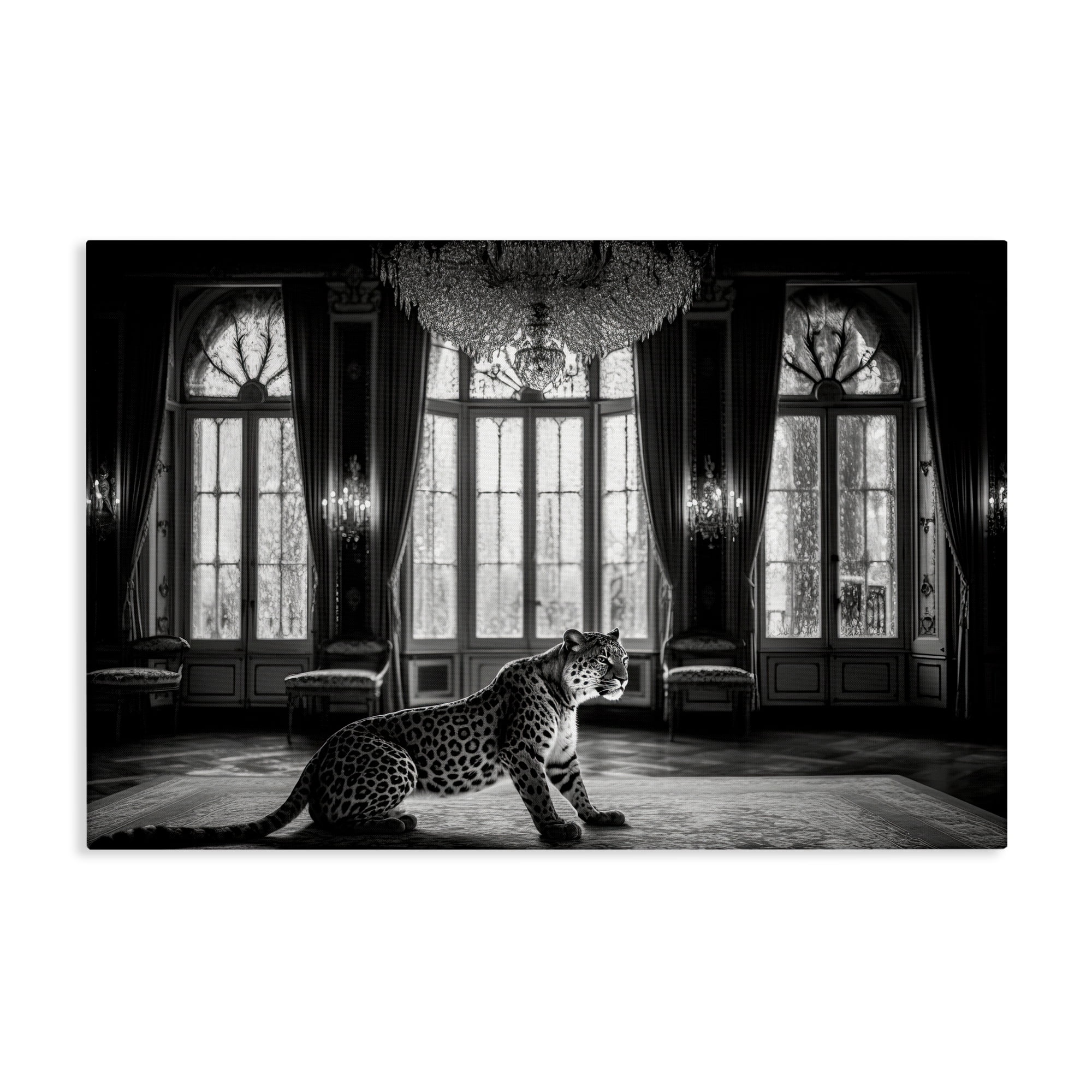 Snow Leopard in Opulent Mansion Canvas Wall Art, design by Decent Exposures