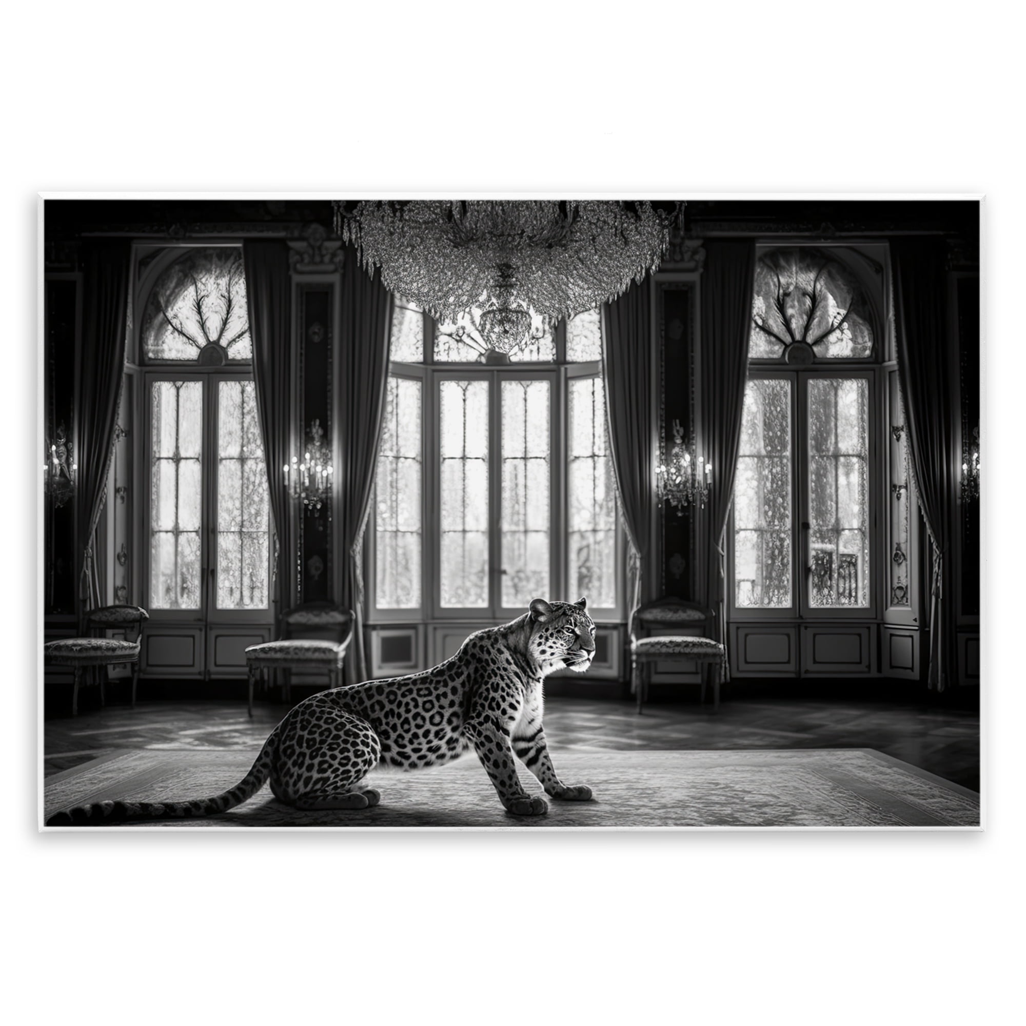 Snow Leopard in Opulent Mansion Wall Plaque Art, design by Decent Exposures
