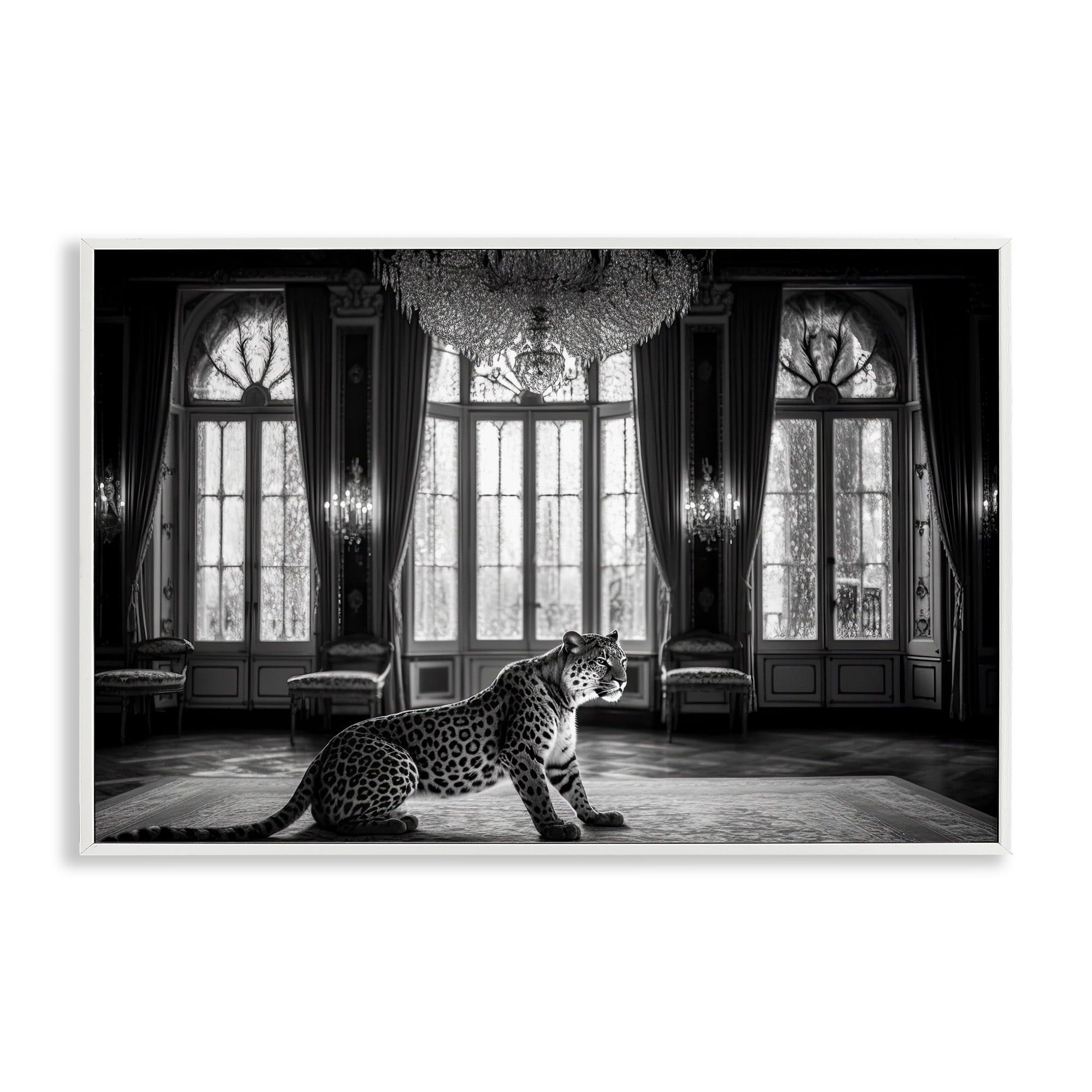 Snow Leopard in Opulent Mansion White Framed Giclee Art, design by Decent Exposures