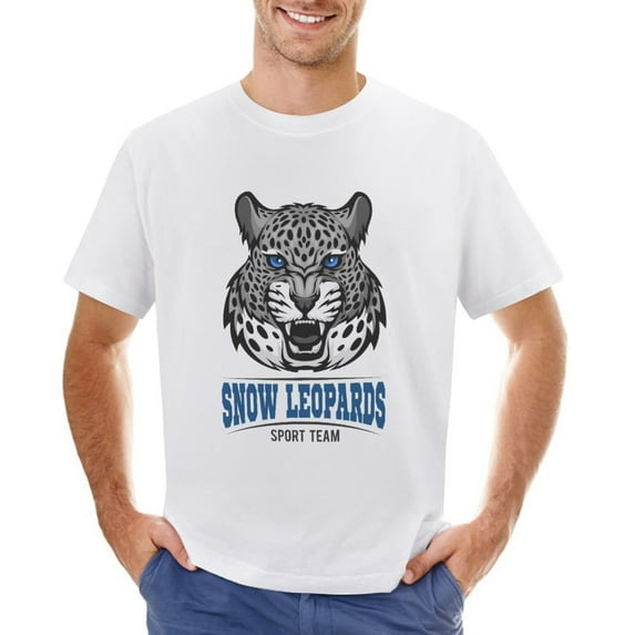 Snow Leopards Men’s T-Shirt 100% Cotton Casual Short Sleeve Tops Gift Tee White L