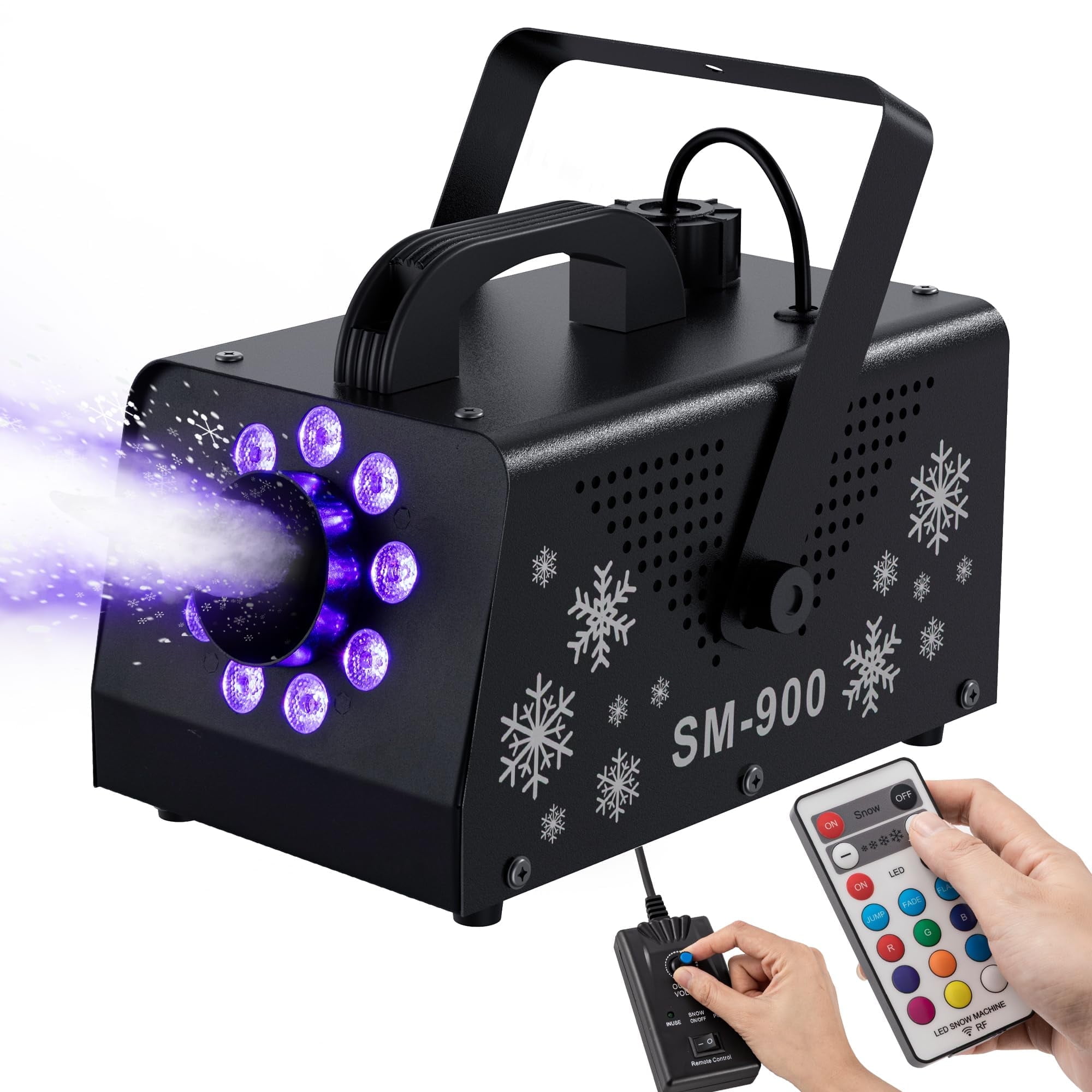 IMONE 900W Snow Machine with 9 Lights Christmas Gift High Output Fake Snow Machine with Remote,Snow Machine Indoor,Outdoor Snow Making Machine,Snow Maker Machine,Snowflake Machine Parade,Party