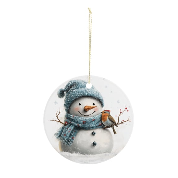 Snow Man Ornament 2024 Round Ceramic Ornaments Xmas Keepsake for Christmas Tree Winter Holiday Xmas Gift for Women Men Xmas Hanging Ornament 3"