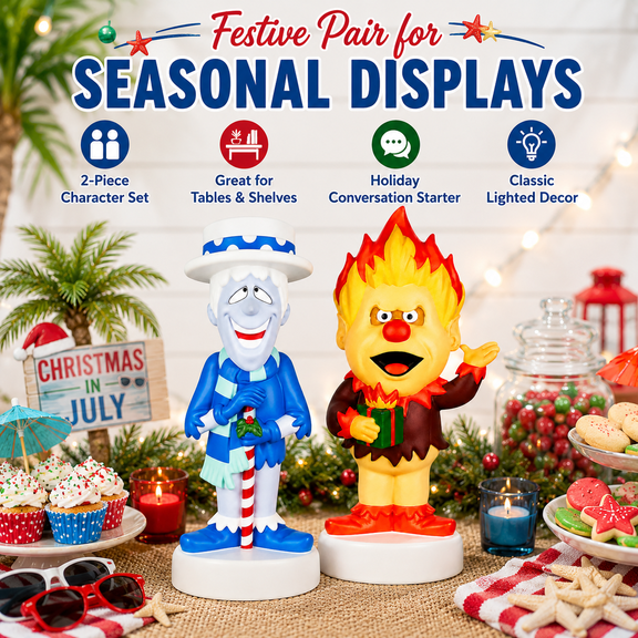 Snow Miser LED Lighted Blow Mold and Heat Miser LED Lighted Blow Mold Holiday Display Pair with LED Glow for Retro Yard Art and Party Scenes
