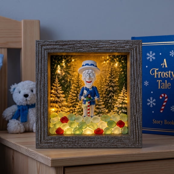 Snow Miser Shadow Box Night Light, Heat Miser & Snow Miser shadow box with lights, Lighthouse Style Night Light Frame, Warm Glow Holiday Decor for Living Room & Entryway