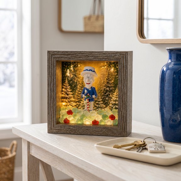 Snow Miser Shadow Box Night Light, Heat Miser & Snow Miser shadow box with lights, Lighthouse Style Night Light Frame, Warm Glow Holiday Decor for Living Room & Entryway