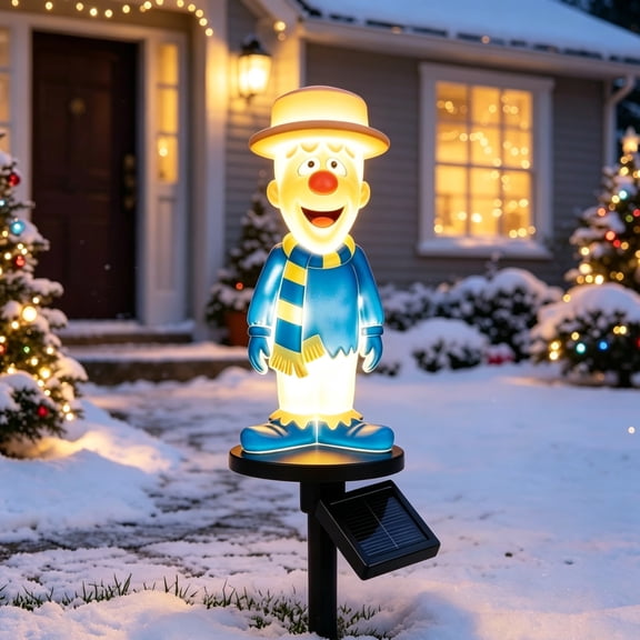 Snow Miser Solar Landscape Stake Light, Fade Resistant Resin Character Lawn Ornament, Solar Auto On Off Outdoor Light for Christmas Holiday Front Yard Decor