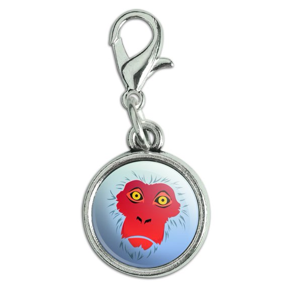 Snow Monkey Face Red Antiqued Bracelet Pendant Zipper Pull Charm with Lobster Clasp