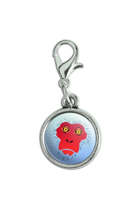 Snow Monkey Face Red Antiqued Bracelet Pendant Zipper Pull Charm with Lobster Clasp
