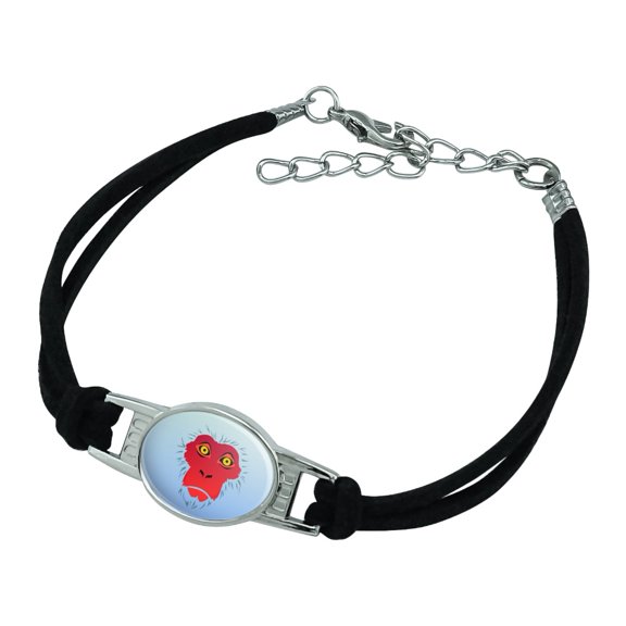 Snow Monkey Face Red Novelty Suede Leather Metal Bracelet