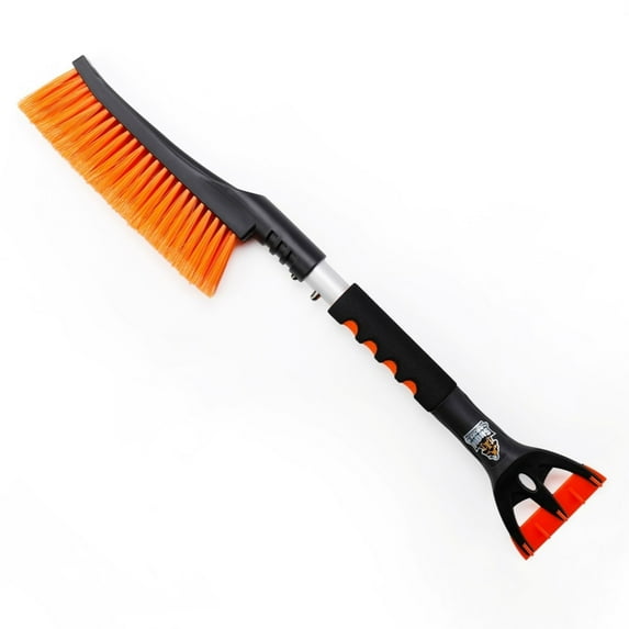 Snow Moover 24” Compact Snow Brush with Ice Scraper for Car Windshield Window with Foam Grip - Orange and Black