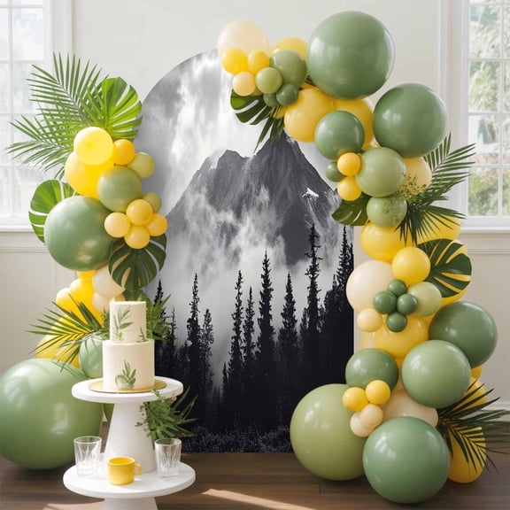 Snow Mountain Arch Backdrop Cover, 6.6FT, Nature Scenery Black Forest Minimalist Spandex Arch Covers Double-Sided Backdrop for Wedding Birthday Party Photo Background Decoration