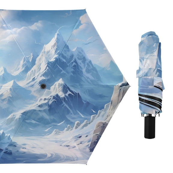Snow Mountain Clouds All Weather Umbrella Triple Folding Parasol 6 Ribs UV Protection Portable