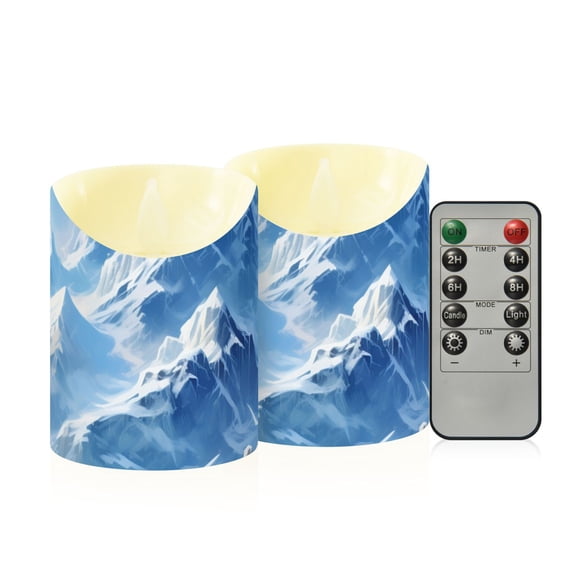 Snow Mountain Clouds Flickering Flameless Candles with Remote Timer Battery Operated LED Tealight Set of 2 M