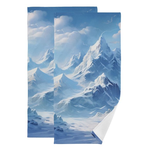 Snow Mountain Clouds Hand Towel Absorbent Bath Towels for Bathroom Sports Gym 28" x 14" Set of 2