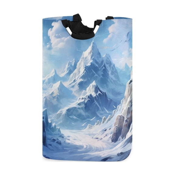 Snow Mountain Clouds Laundry Basket with Handles Foldable Laundry Hamper Freestanding Washing Bin 50L
