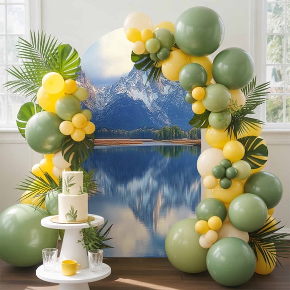 Snow Mountain Lake Landscape Arch Backdrop Cover Stretchy Spandex Arch Cover 6ft, Nature Forest Scenery Round Top Chiara Stand Covers for Wedding Birthday Party Ceremony Banquet