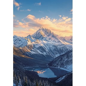 Snow Mountain Lake Sunset Frameless Canvas Wall Art, HD Print Landscape Painting, Ready to Hang Home Decor,30.5x38.4 Inch