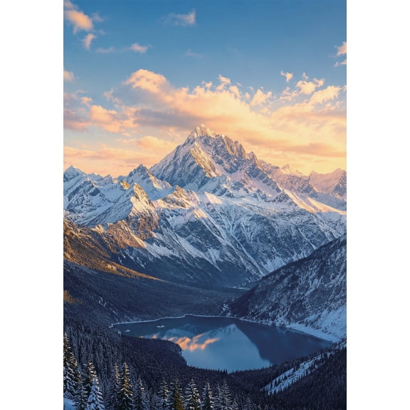 Snow Mountain Lake Sunset Frameless Canvas Wall Art, HD Print Landscape Painting, Ready to Hang Home Decor,30.5x38.4 Inch