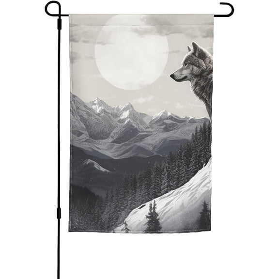 Snow Mountain Lone Wolf Garden Flag 12x18 in Indoor Outdoor Double Sided Flag Vivid Color and Fade proof - Small Yard Flags for Outside Holiday Banner Wall Art Hanging Poster