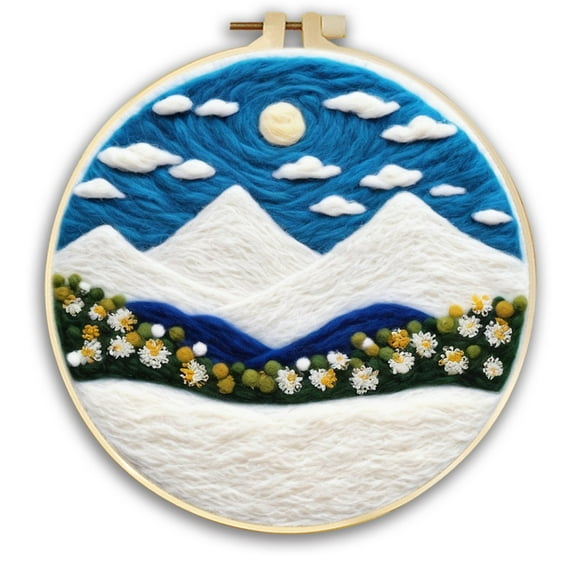 Snow Mountain Needle Felting Set, Beginner Felt Painting Set, With Wool Felt Painting Set, Decorative Frame, Suitable for Home Decoration