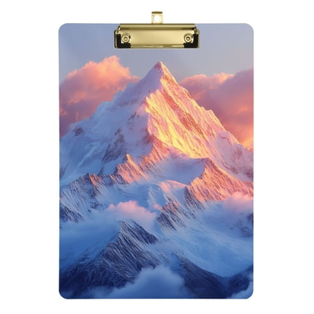 Snow Mountain Of Sunrise Clouds Acrylic Clipboard Drawing Board with Hook Writing Pad File Storage A4 Size Gold 12.5" x 9"