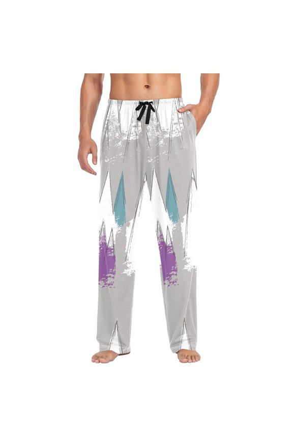 Snow Mountain Pattern Design Mens Cotton Pajama Pants Long Staple Lightweight Sleep Bottoms with Pockets Breathable