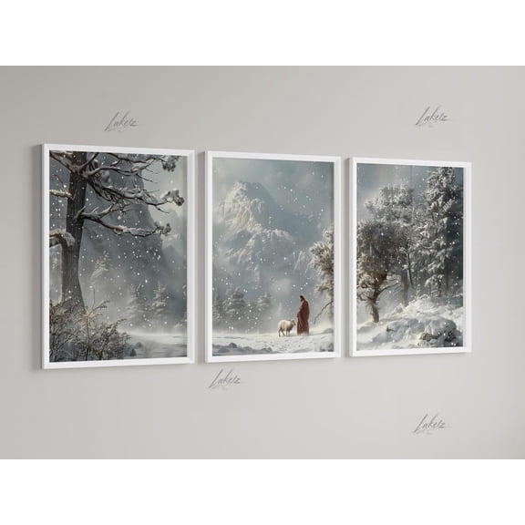 Snow Mountain Shepherd Landscape Wall Art Set 3 Stretched Canvas 16x24