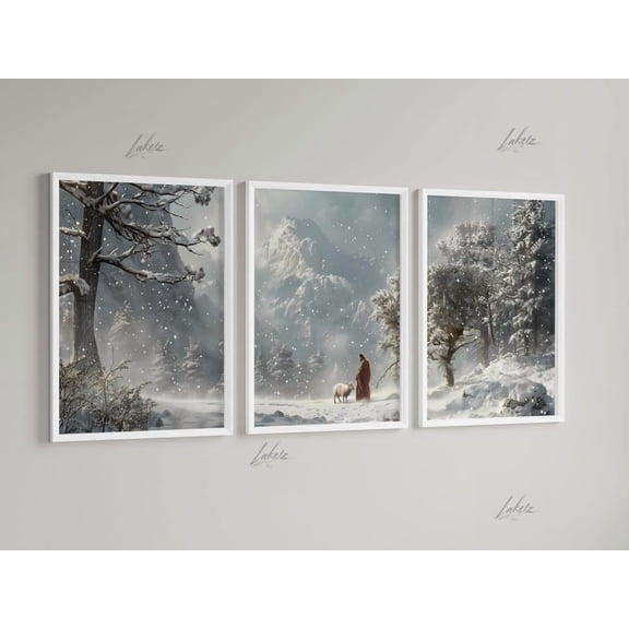 Snow Mountain Shepherd Landscape Wall Art, Stretched Canvas