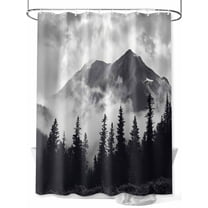 Snow Mountain Shower Curtain, Nature Scenery Black Forest Minimalist Waterproof Shower Curtain Set with 12 Hooks Lightweight Washable Fabric Shower Curtains for Bathroom 36x72 Inches