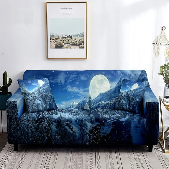 Snow Mountain Sofa Cover Washable Furniture Protector From Dust Stain Winter Tree Forest At Sunset Pattern Stretch Slipcovers