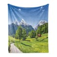 thumbnail image 1 of Snow Mountain Soft Flannel Fleece Throw Blanket, Idyllic Landscape Image of Berchtesgaden and Bavarian Alps, Cozy Plush for Indoor and Outdoor Use, 50" x 70", Cobalt Blue and Multicolor, by Ambesonne, 1 of 5