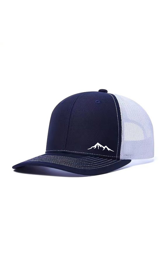Snow Mountain Style Flat Brim Baseball Cap, Slightly Curved Richardson Trucker Hat, Outdoor Quick-Dry Mesh Cap for Men
