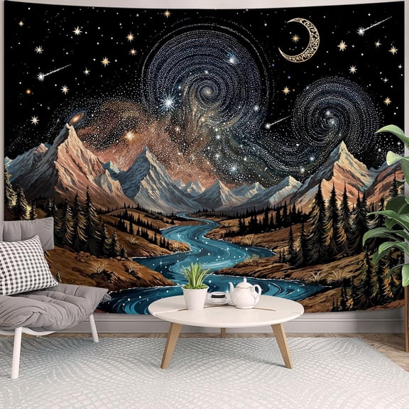 Snow Mountain Tapestry, Majestic Peaks and Creek Landscape Wall Hanging, Nature Home Decor for Bedroom and Living Room Wall Art Decoration