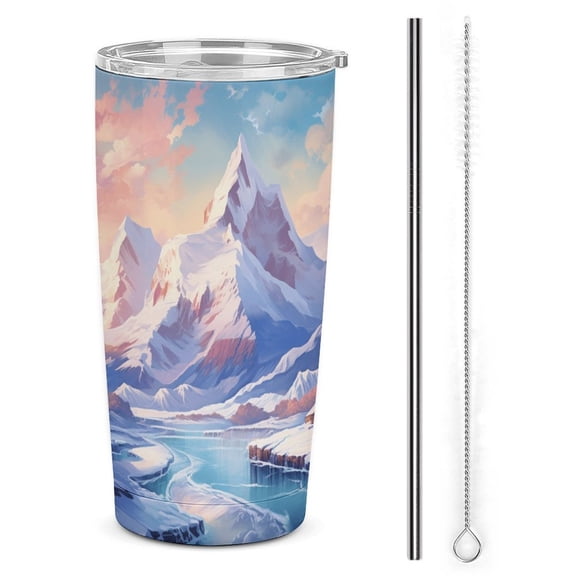 Snow Mountain Tumbler Print 20oz Stainless Steel Coffee Cup with Lid & Straw Double Wall Insulated Tumbler
