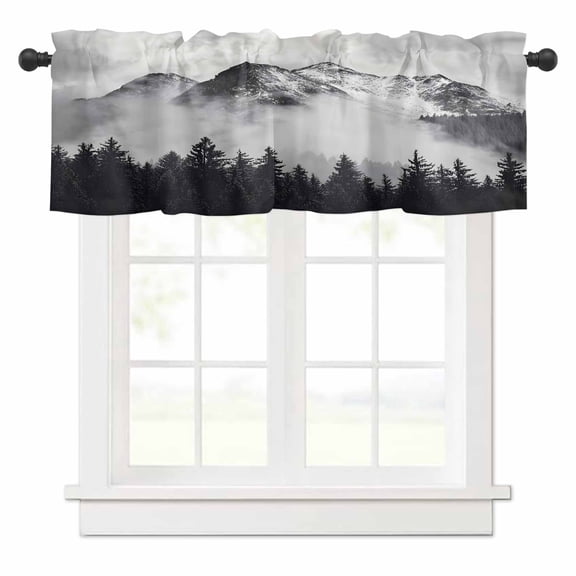 Snow Mountain Valances for Windows Nature Scenery Black Forest Vintage Style Rod Pocket Curtain Valance Window Treatment Short Curtains for Kitchen Living Room, 54"x18"