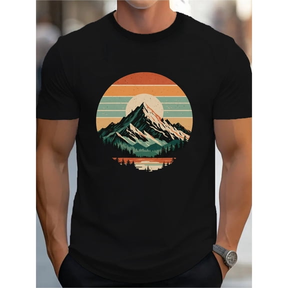 Snow Mountain Vintage Sunset pure cotton Men's T-shirt comfort fit suitable for going out hiking camping summer camp T-shirt topSizes