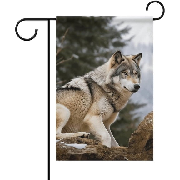 Snow Mountain Wild Wolf Garden Flags 12 X 18 Inch Outside Yard Flags Double Sided Seasonal Welcome Garden Flag Home Outdoor Decorative