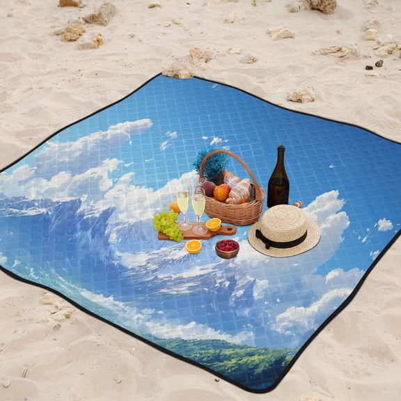 Snow Mountains Clouds Beach Blanket Outdoor Picnic Mat Sandproof Waterproof Foldable for Camping Travel Hiking