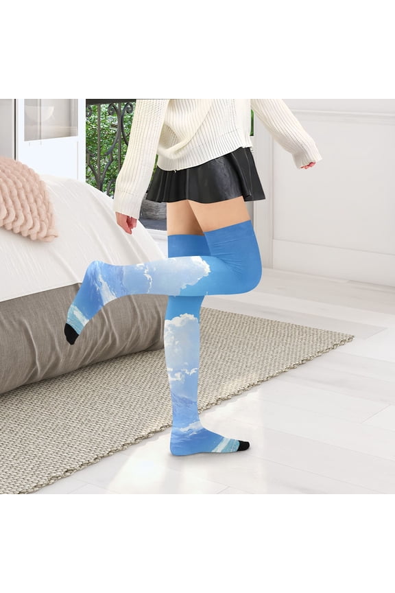 Snow Mountains Clouds Womens Thigh High Stocks Over Knee High Socks Thigh Tigh Boot Stockings