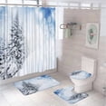 thumbnail image 1 of Snow Mountains Forest Rustic Shower Curtain Set Winter Scenery Tree Flannel Non-Slip Bath Mat Bathroom Rug Toilet Lid Cover Home, 1 of 5