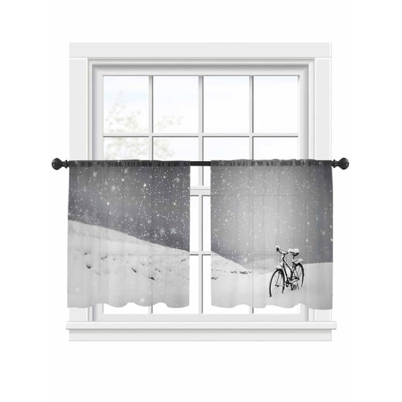 Snow Nature Sheer Curtains 2 Panels Set Snowflake Nature Landscapes Gray Background Sheer Window Curtains Light Filtering Rod Pocket Voile Drapes for Bedroom Living Room 52"x45"