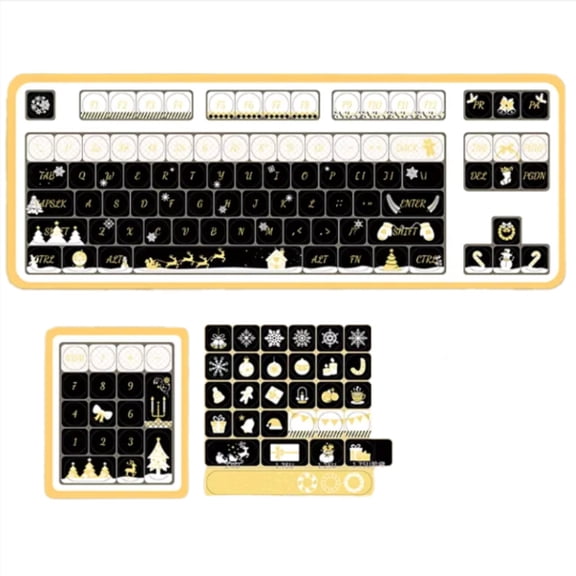 Snow Night Gold Christmas Keycap Set, Holiday Theme PBT Dye-Sublimation MOA Profile Keycaps for Custom Mechanical Keyboard