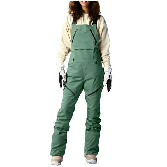 Snow Overalls for Women Waterproof Insulated Ski Bibs with Multiple Pockets One-Piece Snowboard Suit Outdoor Sports Snowsuit