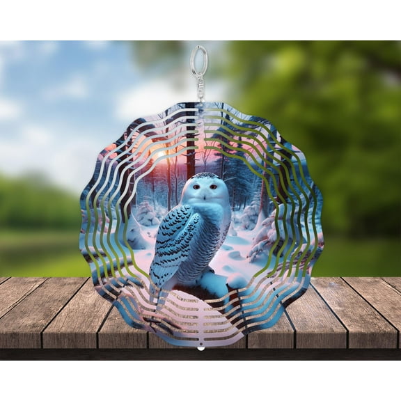 Snow Owl Wind Spinner 3D Aluminum Outdoor Garden Yard Art Decor