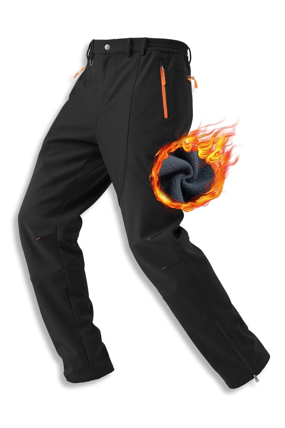 Snow Pants Men Ski Waterproof Pants Softshell Snowboard Pants Outdoor Hiking Fleece Lined Zipper Bottom Leg Black XXXL