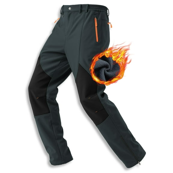 Snow Pants Men Ski Waterproof Pants Softshell Snowboard Pants Outdoor Hiking Fleece Lined Zipper Bottom Leg Dark Grey L