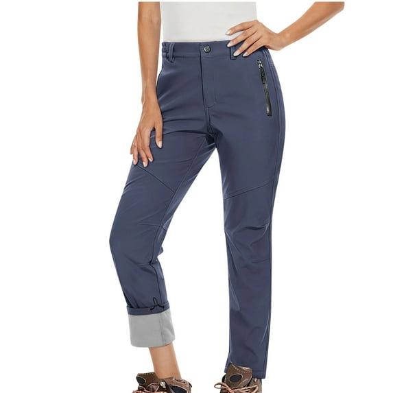 Snow Pants Women Soft Fleece Lined Women's Skiing Pants High Waisted Button Closure Zipper Pocket Hiking Long Trousers Outdoor Ski Pants