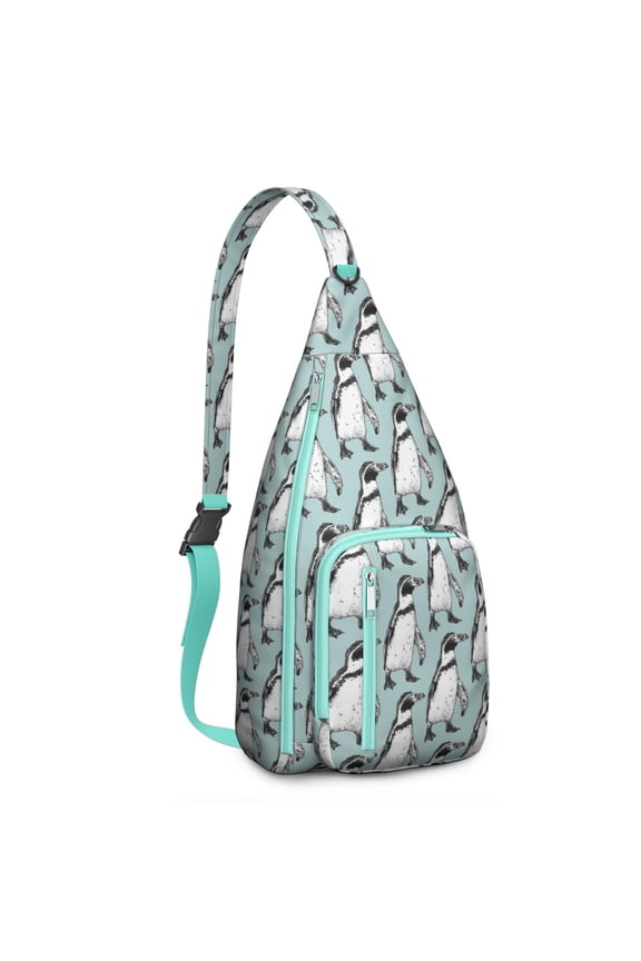 Snow Penguin Pattern Sling Backpack - Cartoon Emperor Penguin Crossbody Bag, Small Shoulder Pack for Travel (Cute Winter Design, Lightweight & Durable)